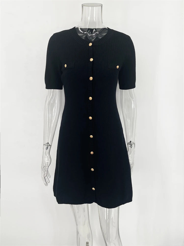 Elegant Ribbed Knit Mini Dress