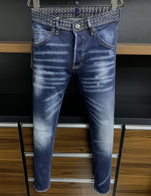 ICON BRAND D2 Men Jeans Denim Pants Hole Slim Pencil Trousers Metal Buttons Party Classics Fashionable Black DSQ2 JENAS