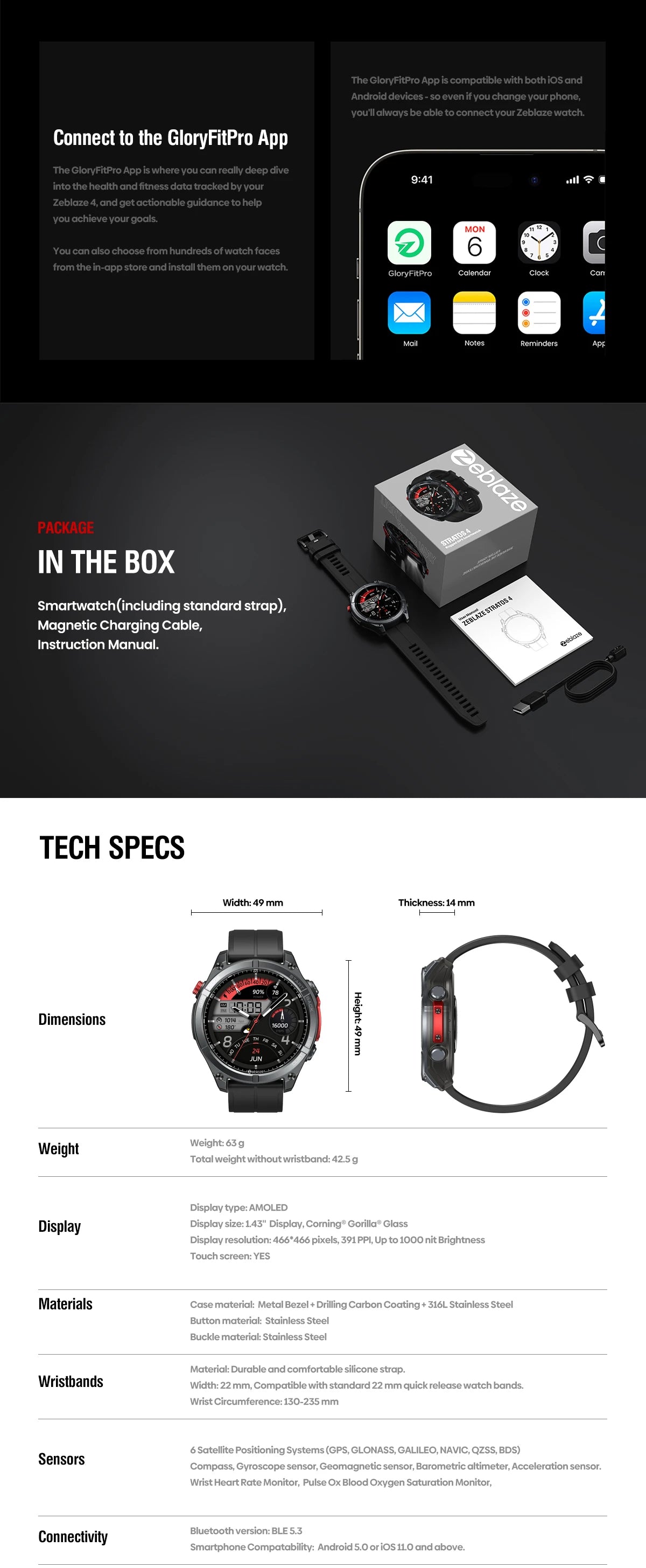 Zeblaze Stratos 4 GPS Smartwatch – AMOLED 1.43"