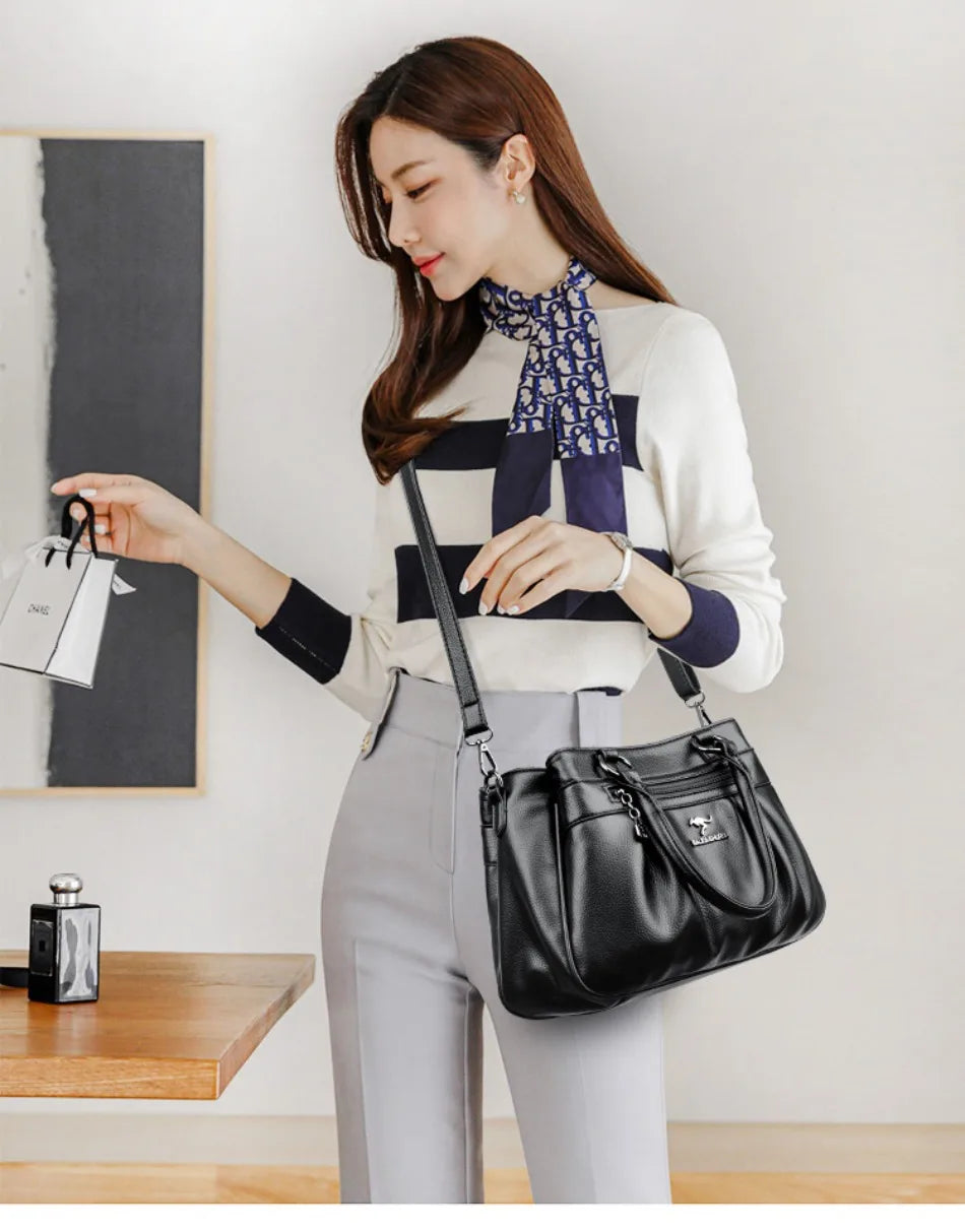 Three Layers Luxury Casual Tote Women Bag Top Quality Pu Leather Ladies Hand Bags for Women Big Shoulder Crossbody Bags Sac New
