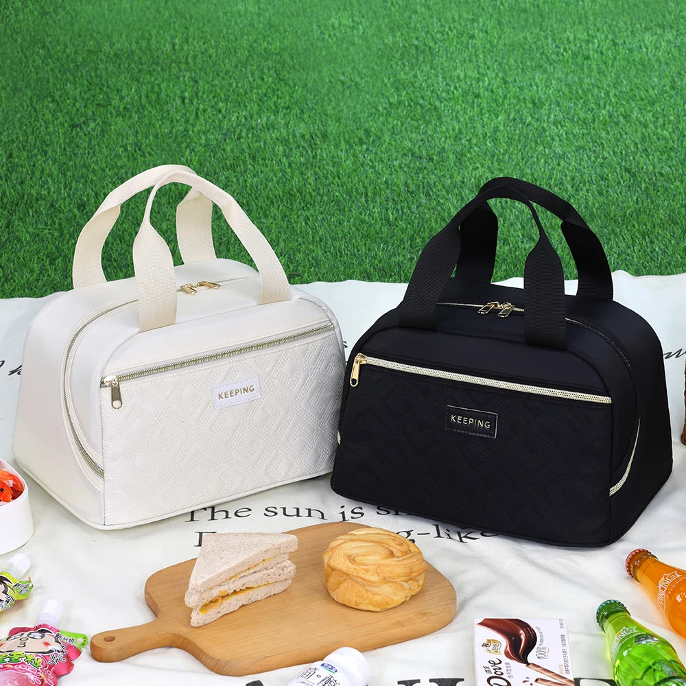 Portable Lunch Bag for OL Women Thermal Insulated Lunch Box Tote Cooler Handbag Waterproof Bento Pouch Office Food Shoulder Bags