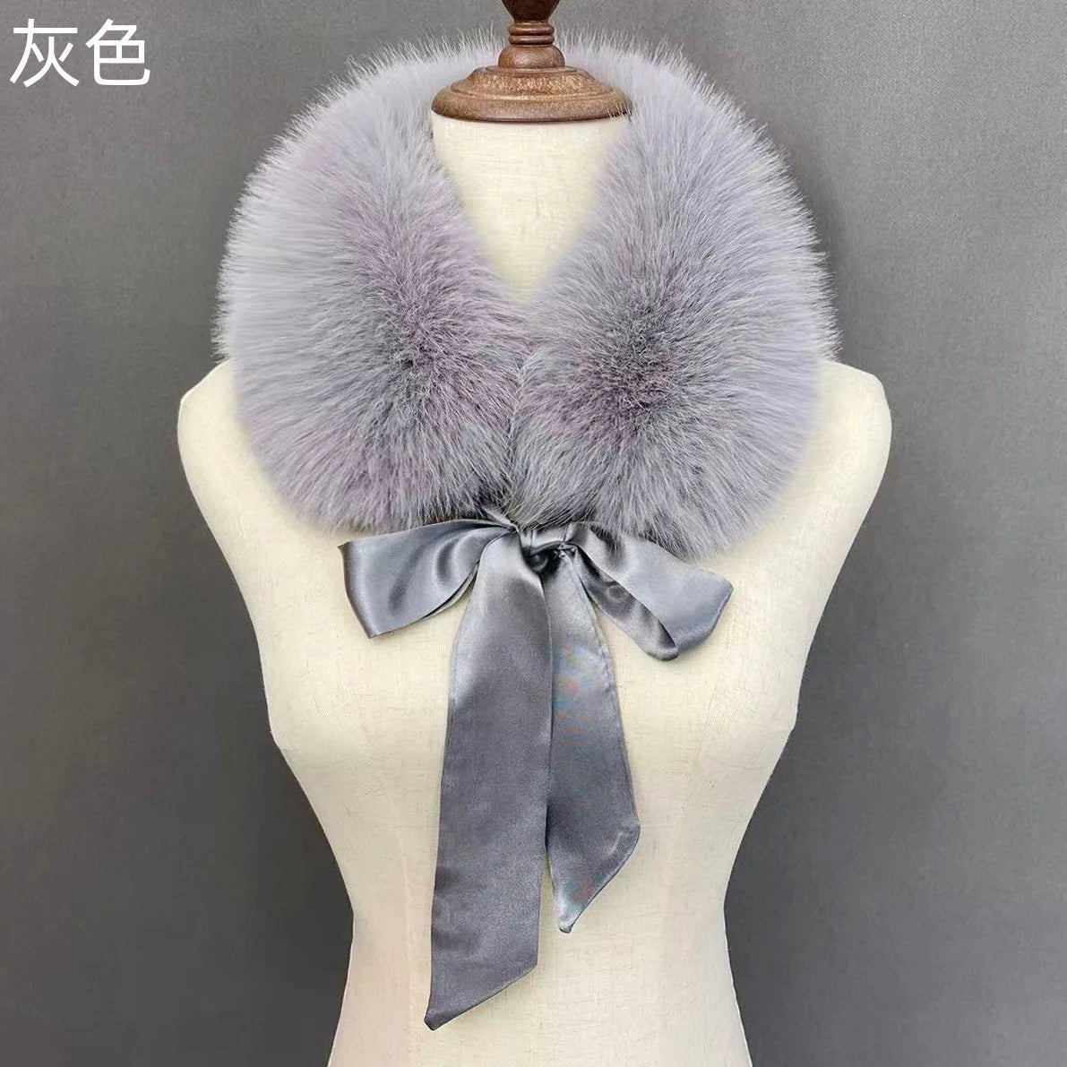 Fluffy Faux Fur Headband Neckerchief 2 in 1 Winter Thermal Plush Ear Warmer Collar Scarf  Satin Ribbon Bow Women Hair Band