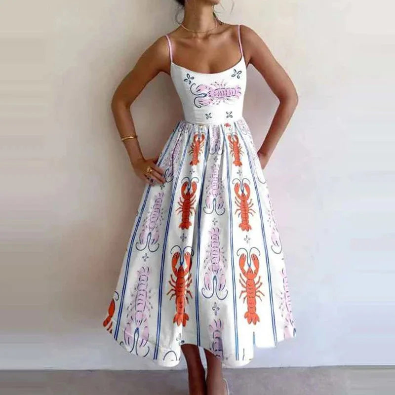 Women's Print Camisole A-Line Midi Dress