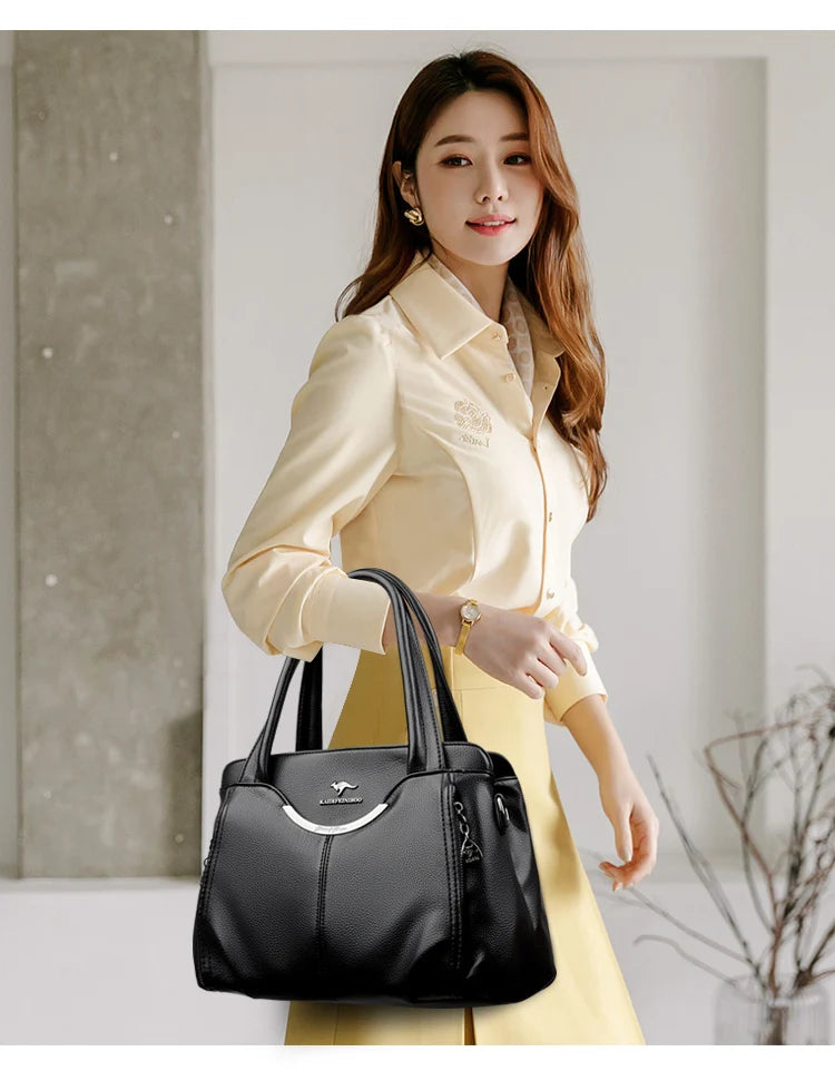 Genuine Soft Leather Handbags for Women Vintage Shoulder Tote Bag Luxury Designer Ladies Large Capacity Purse Bags Sac A Main