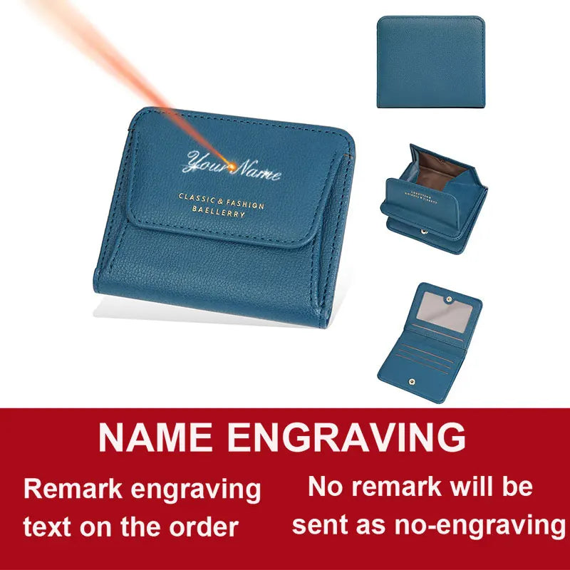 Fashionable Mini Women Wallet Name Engraving High-Quality Card Holder Simple Short Female Coin Purse Small Ladies Purse