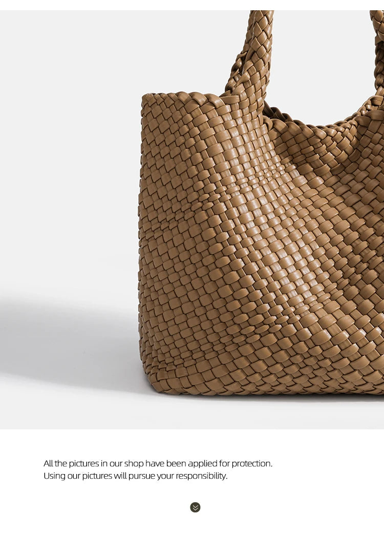 Woven Tote Bag For Women Soft Foldable Top-Handle Wristlet Bag Fashion Hobo Handbag Composite Bag with Coin Purse
