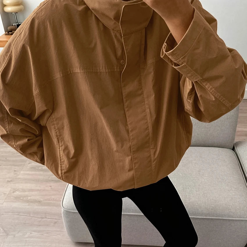 Linad Street Chic Red Turtleneck Zipper Jackets Autumn Casual Long Sleeve Outerwear Fashion Coats For Woman Tops Female 2025
