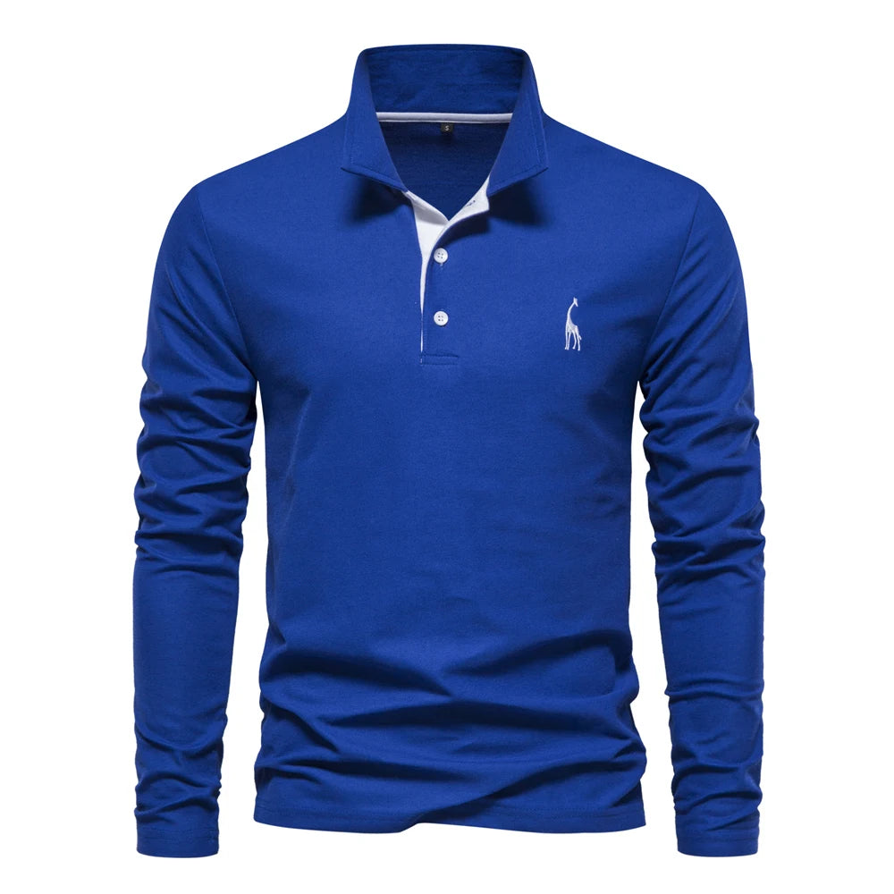 AIOPESON Men's Deer Embroidery Polo Shirt – Long Sleeve