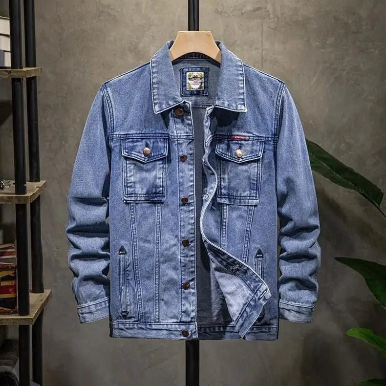 Trendy Workwear Casual Denim Jacket Thickened Fleece Lined Men's Clothing Versatile Jeans Outerwear for Youth