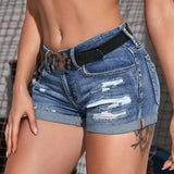 Women’s Mid-Waist Distressed Denim Shorts – Slim Fit Summer Beach Wear
