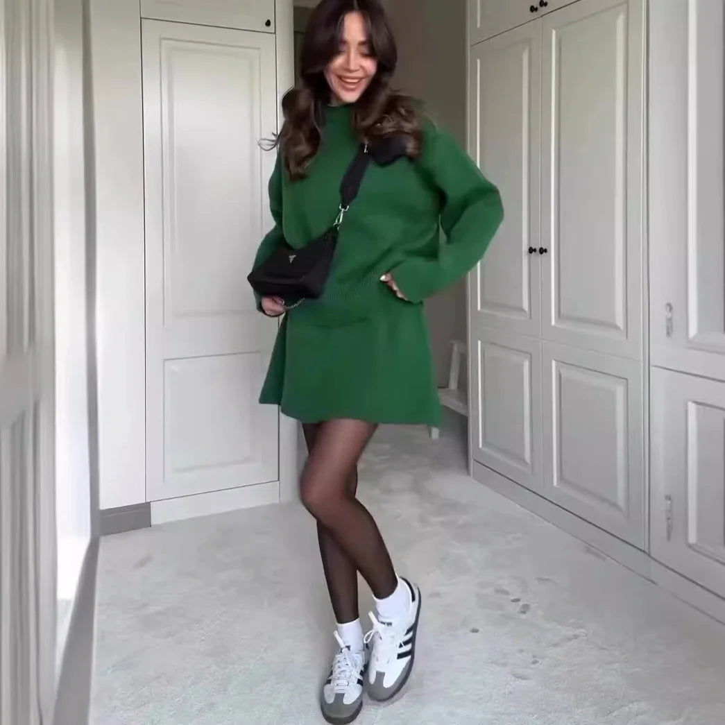 Chic USA-Made Knitted 2-Piece Sweater & Mini Skirt Set