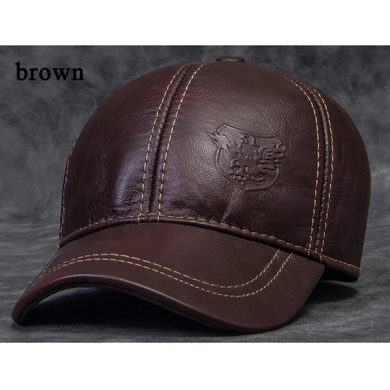 Men's Genuine Leather Baseball Cap | Eagle Print