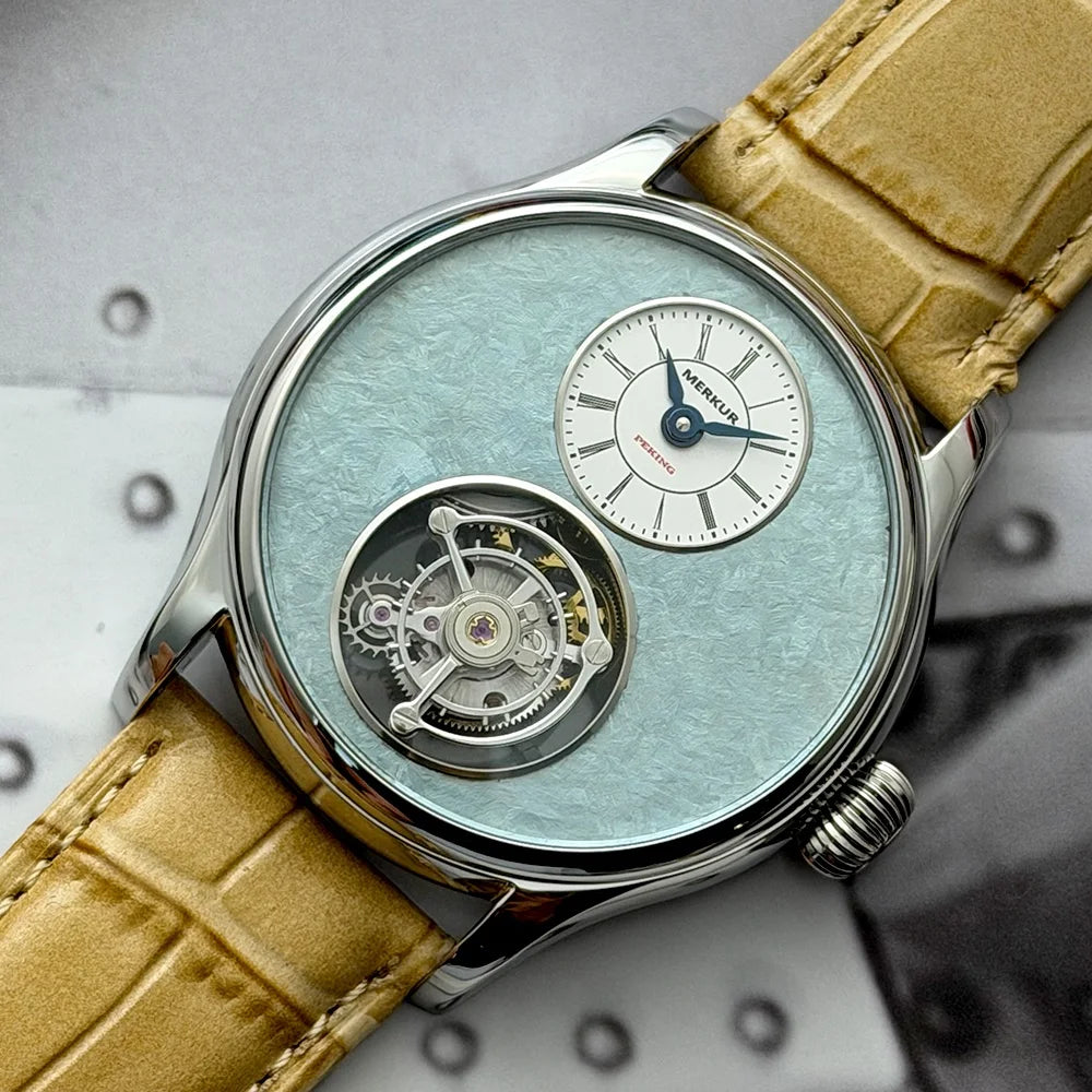Merkur 100% Tourbillon Watch Men's Sapphire Waterproof Watch For Men Mechanical Wristwatches Relogio Masculino Leather Band