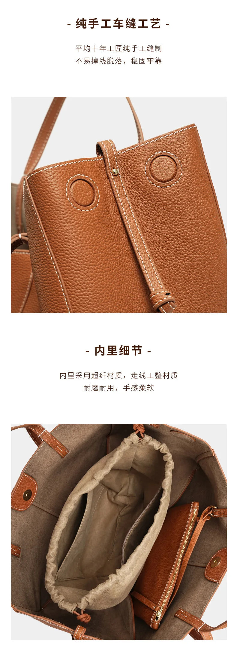 2025 leather shoulder bag versatile niche handbag, top layer cowhide commuting high-end feeling, large capacity tote bag for wom