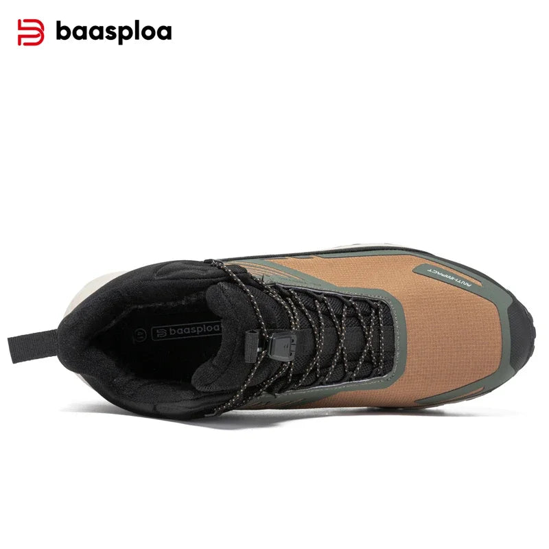 Baasploa Men Hiking Shoes Outdoor Waterproof Resistant Sneakers Male Winter Comfort Plush Warm Casual Walking Shoes Non-Slip