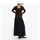 Elegant 100% Wool Elastic-Waist Skirt