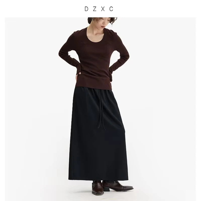 Elegant 100% Wool Elastic-Waist Skirt