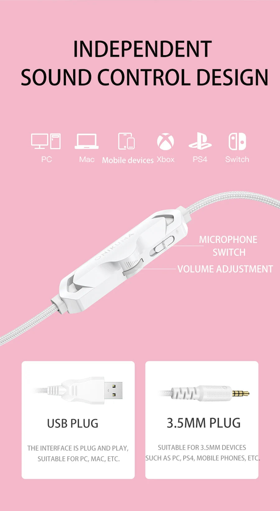 ONIKUMA X10 Gaming Headphones with Detachable Cute Cat Ear RBG Lighting Gaming Headset Gamer Earphone with HD Mic for PC Gaming