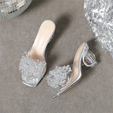 Women’s Clear Crystal Ball Heel Slide Sandals
