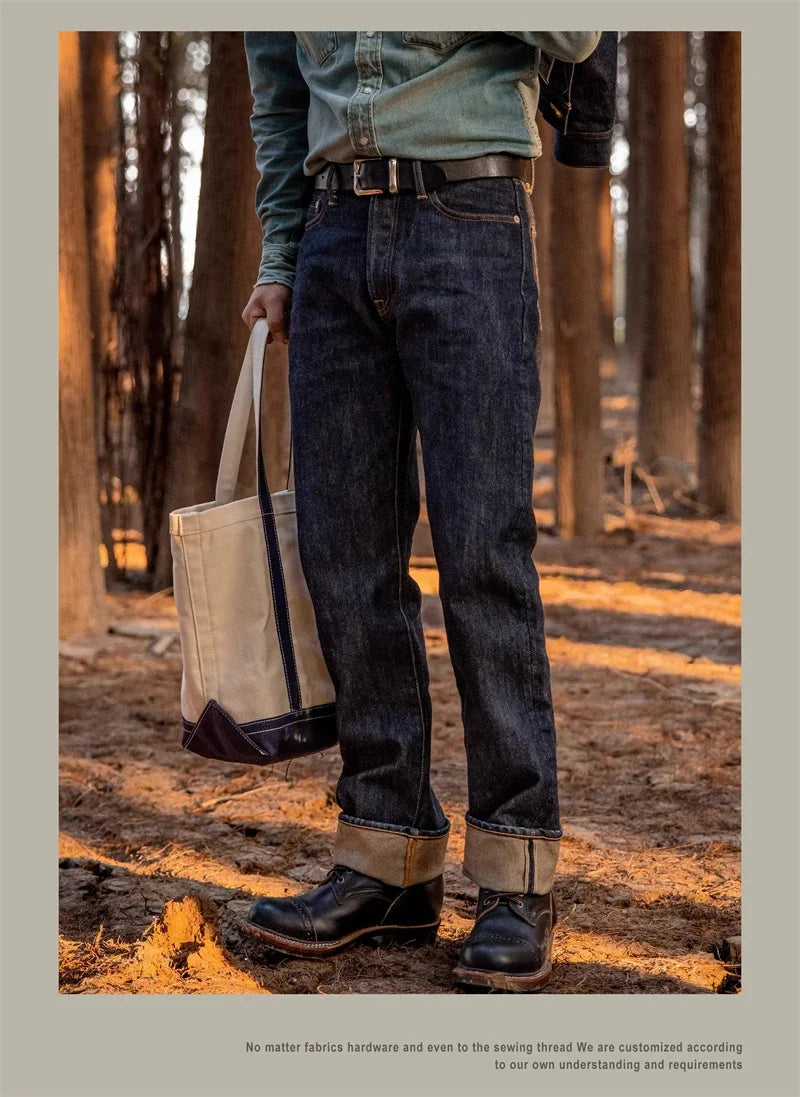 Red Tornado NOIR 21oz Selvedge Denim Straight Cut Jeans Indigo Rugged Style Men Pants