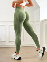 Women's Sand Wash Ribbed V-Back High Waist Yoga Leggings