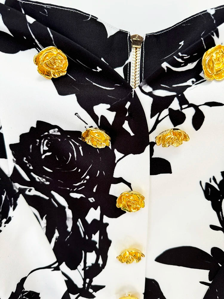 2026 Runway Floral Mini Skirt with Rose Gold Buttons