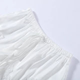 Women Short Set Satin Lace Spaghetti Strap V-Neck Top Drawstring Waist Lace Trim Shorts Elegant Casual Solid Two Piece Set Lady