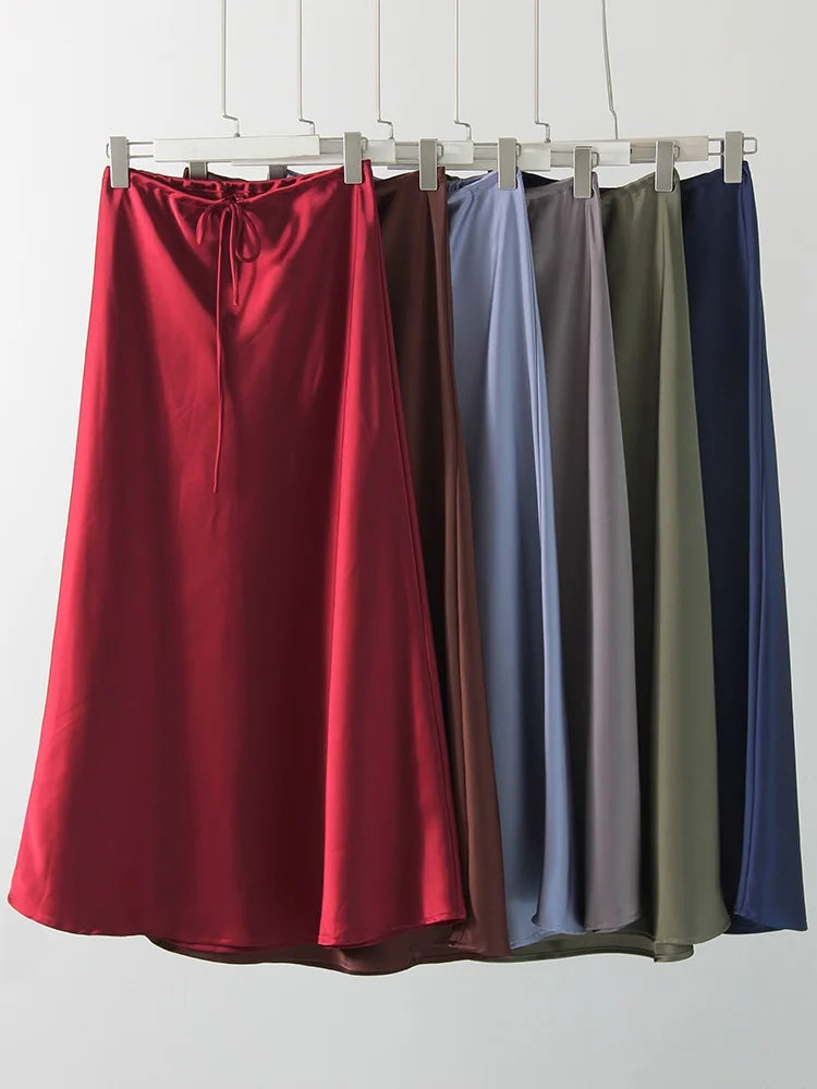 Women's Satin Maxi Skirt – Elegant Ankle-Length