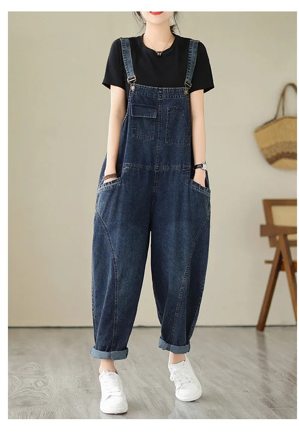 Vintage Patchwork Denim Cargo Overalls