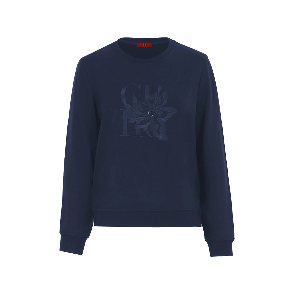 Floral Embroidered Women's Pullover Sweatshirt with O-Neck