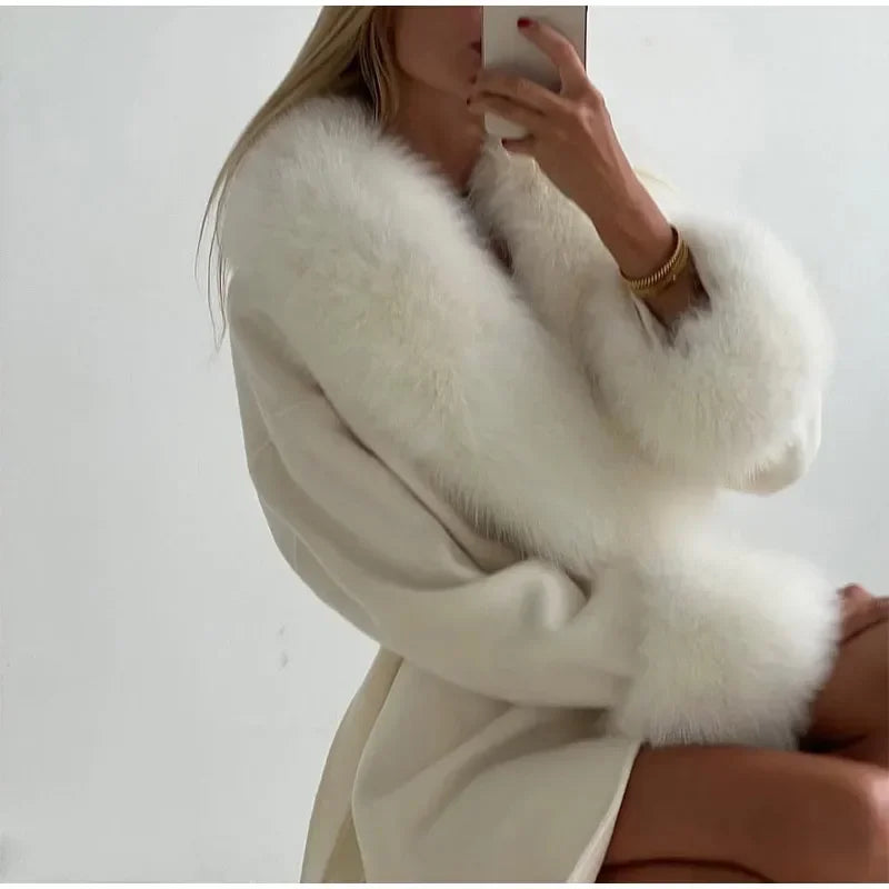 Faux Fur Patchwork Woolen Overcoat