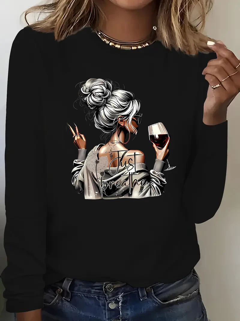 Vintage Wine Graphic Long Sleeve Streetwear Tee