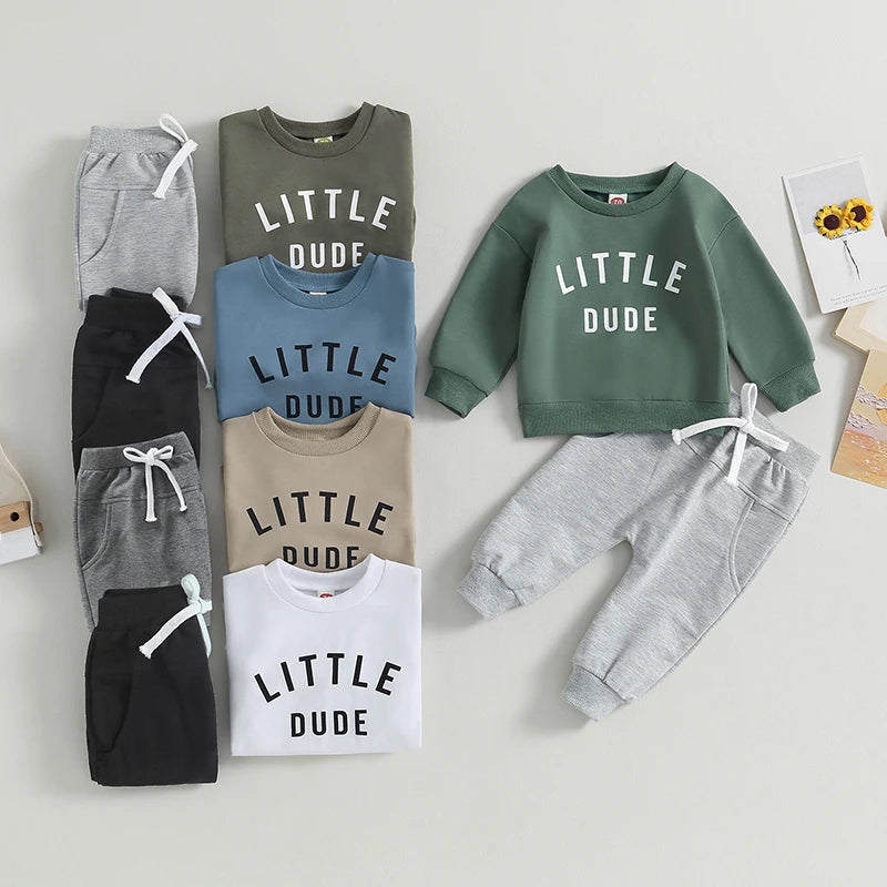 Toddler Boy "Little Dude" 2-Piece Fall/Winter Outfit | Long Sleeve Sweatshirt & Pants Set