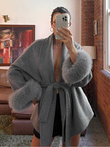 Elegant Lace-Up Woolen Jacket