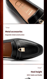 Women's Leather Loafers with Gold Lock Detail Square Toe Low Heel Penny Casual Office Slip-On Dress Shoes for Woman