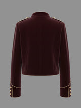 Modigirl Women's Velvet Wine Red Jackets 2025 Autumn Winter Coat Long Sleeves Stand Collar Buttoned Casual Outerwear for Woman