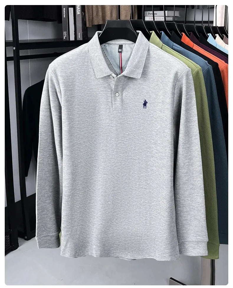 Premium Cotton Embroidered Long Sleeve Polo Shirt