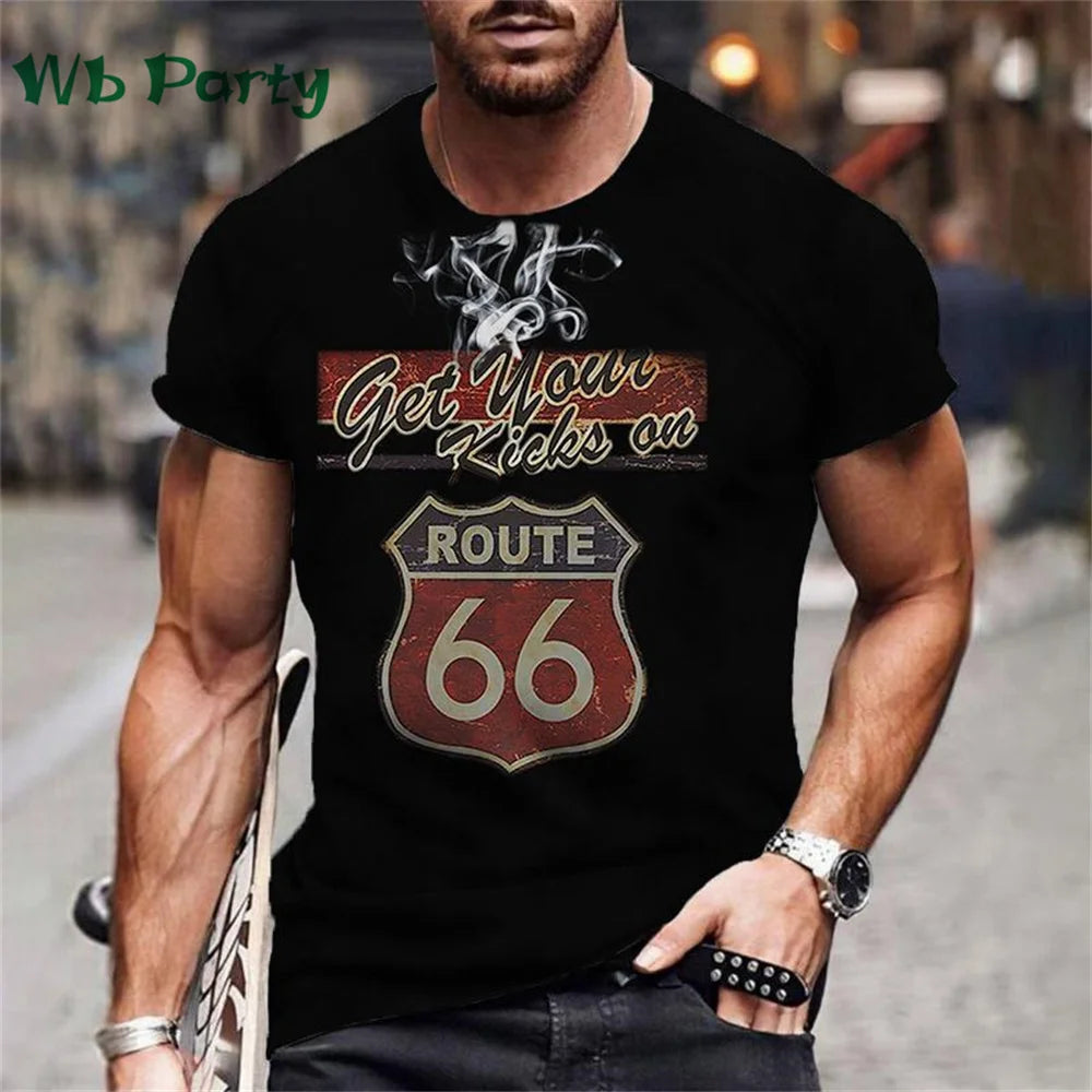Vintage Route 66 Biker Print Men's Graphic Tee