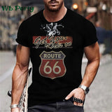 Vintage Route 66 Biker Print Men's Graphic Tee