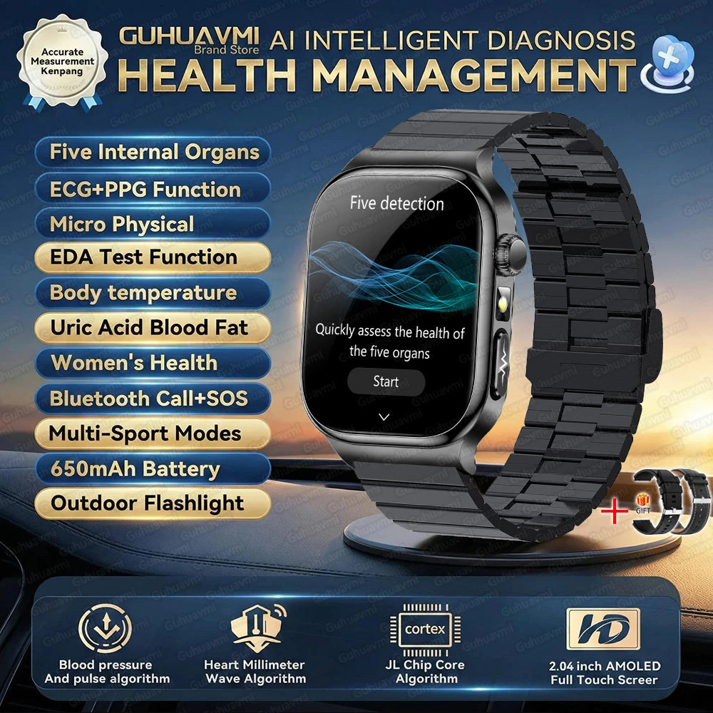 2026 New Accurate Diagnosis Smart Watch Body Fat ECG Blood oxygen BP Health Sport HD AMOLED Screen Call Smart Watches man woman