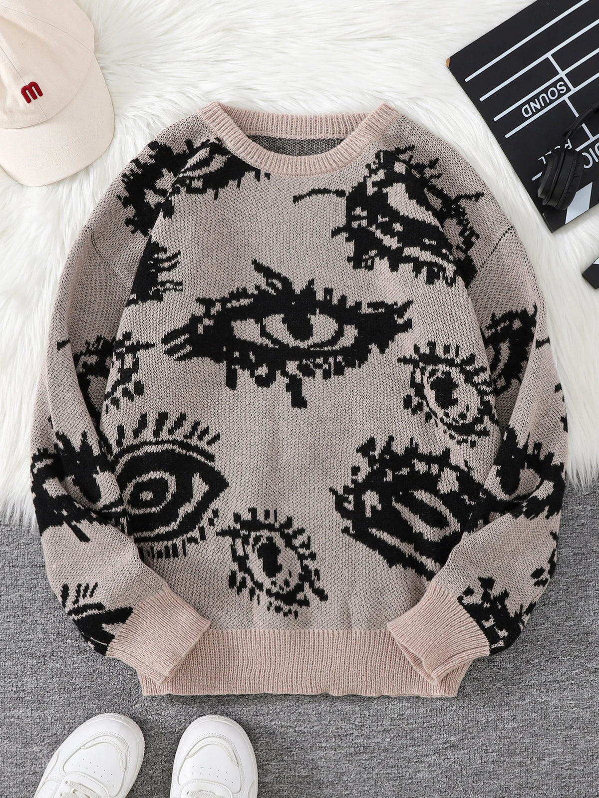Men's Abstract Eye Jacquard Knit Sweater