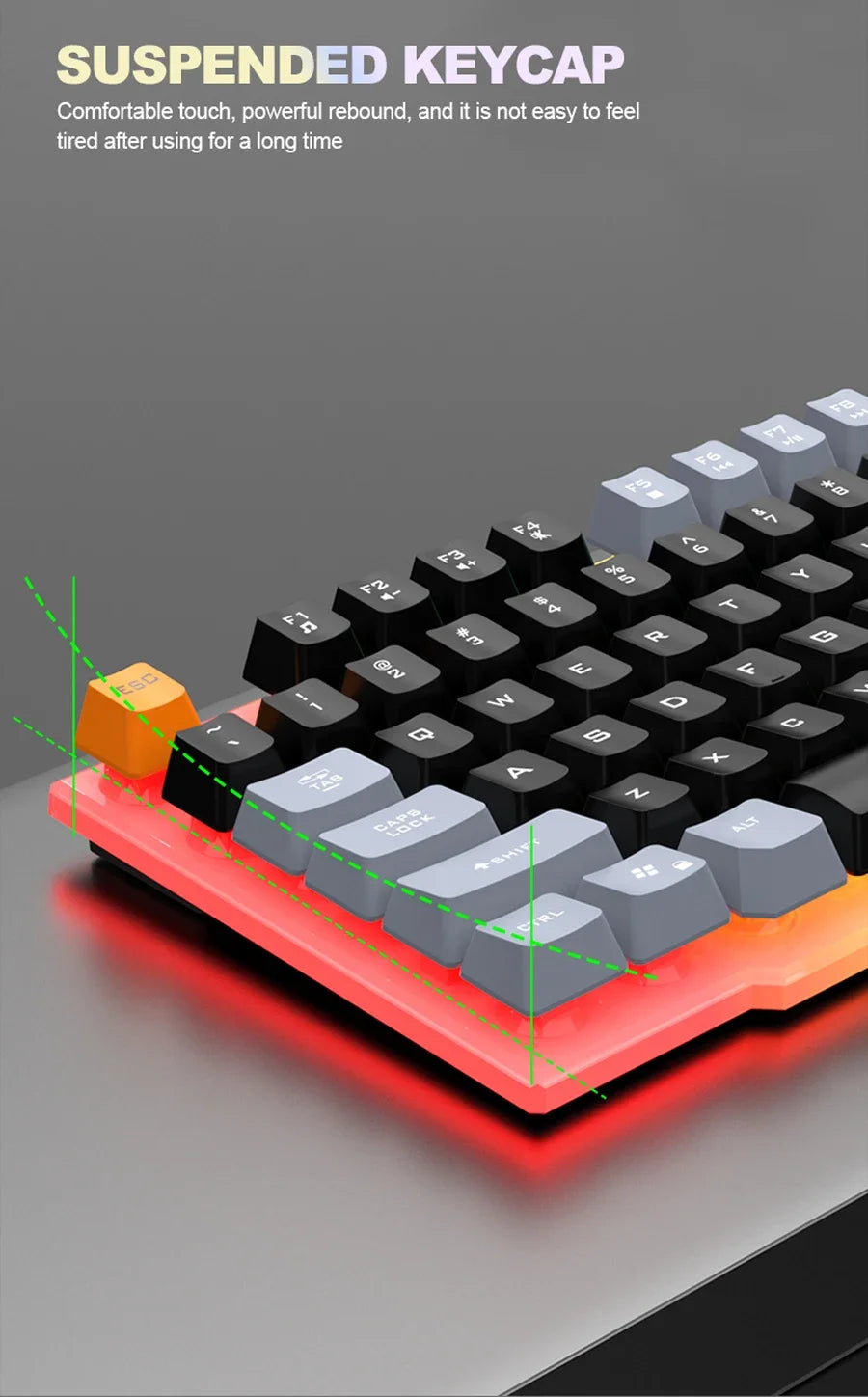 Single Keyboard and Keyboard Mouse RAIKU T26 Three Tone Luminous Keyboard Mouse Wired Mechanical Touch Gaming Mouse Keyboard Set