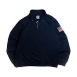 Y2K Navy Blue Quarter Zip Sweatshirt USA Embroidered American Flag Patch Jacket Men Women Vintage Streetwear Fashion Trend Top