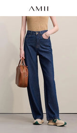 AMII Women's Barrel Jeans – Retro Straight Denim Trousers