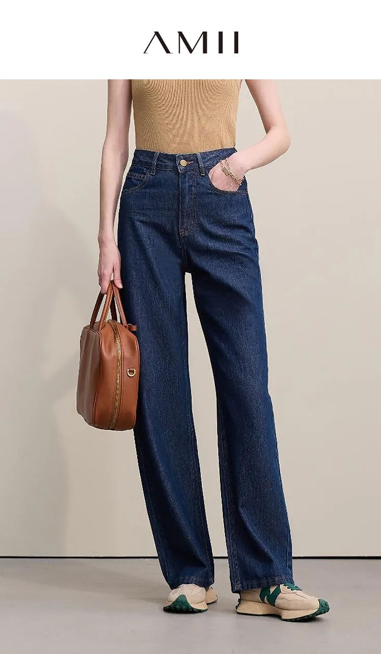AMII Women's Barrel Jeans – Retro Straight Denim Trousers