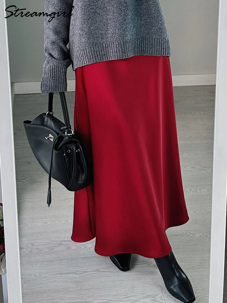Women's Satin Maxi Skirt – Elegant Ankle-Length