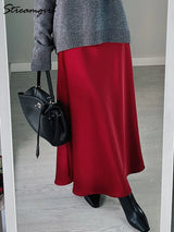 Women's Satin Maxi Skirt – Elegant Ankle-Length