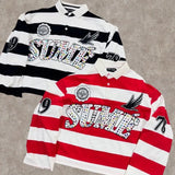 Y2K Retro Stripe Polo Shirt – Embroidered Hip Hop Streetwear