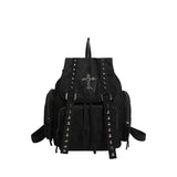 Gothic Punk Backpack Rivets Student School Bag Vintage Duffel Bag with Cross Stud Design Women Large Capacity Travel Bag