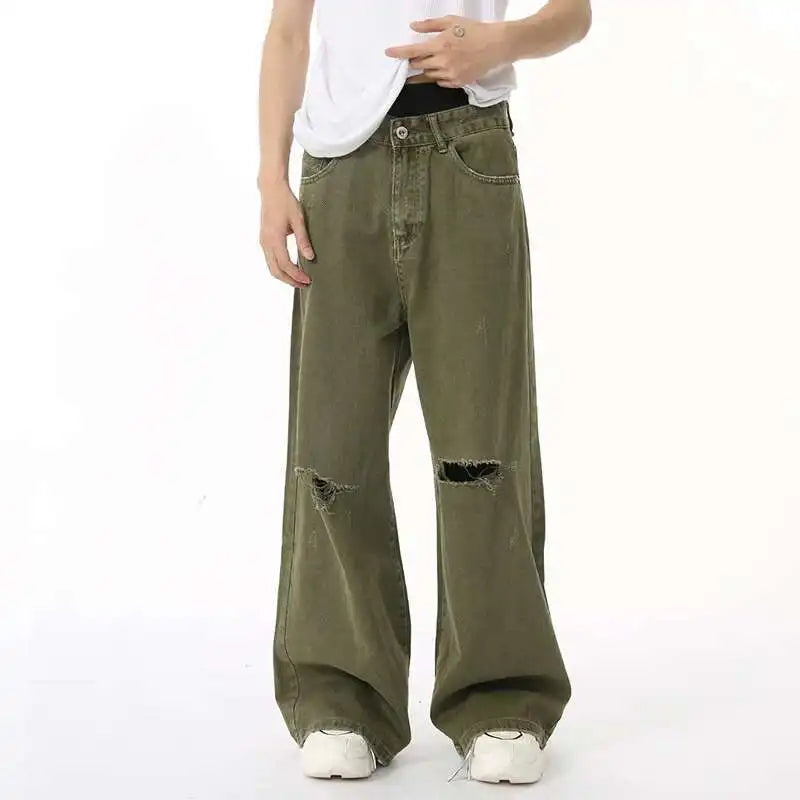 Men's Green Loose-Fit Straight-Leg Jeans